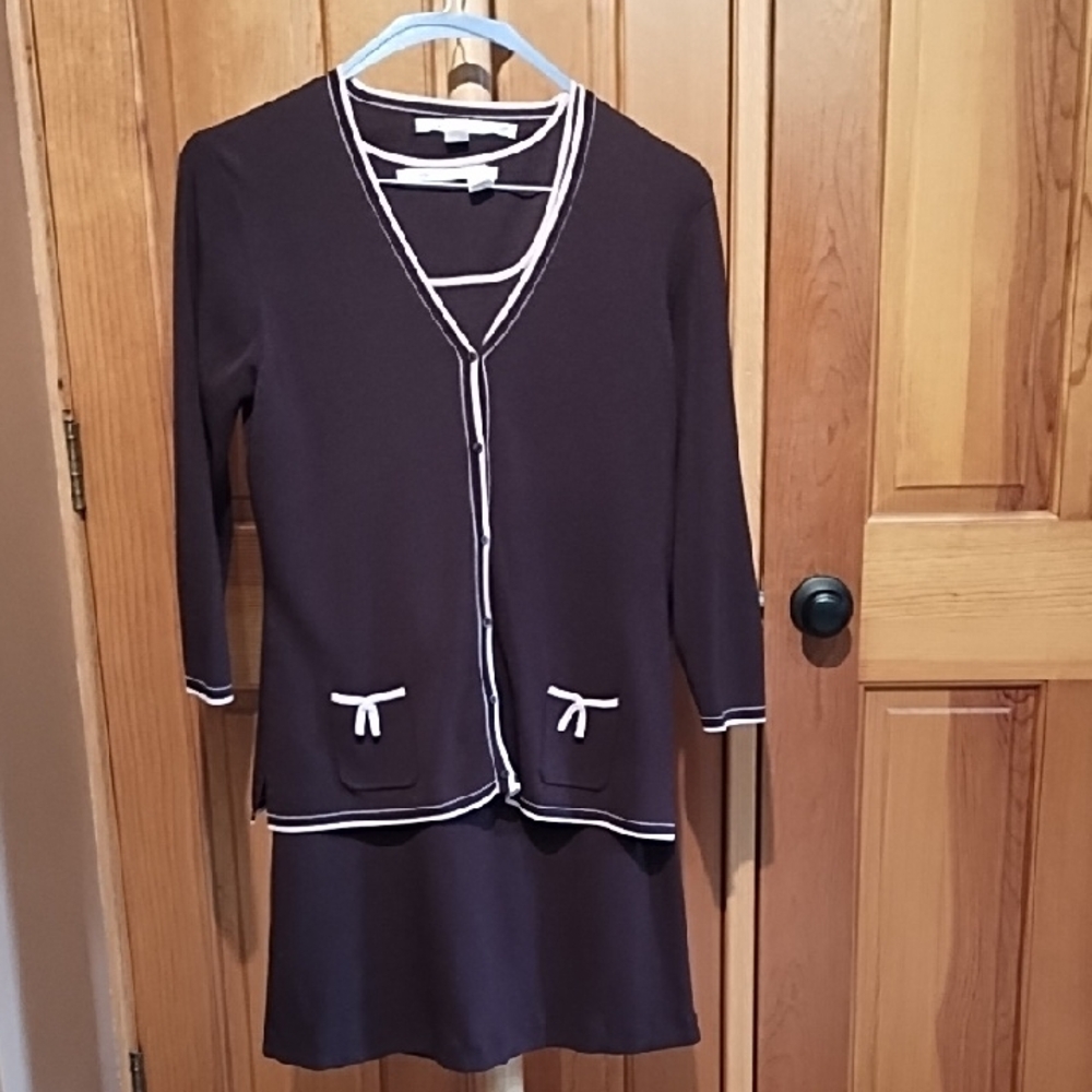 Max Studio Brown Long Sleeve Dress with Pink Trim
